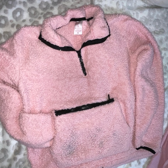 2pc*pink black Sherpa zipper pull over with pocket & thermal girl boss pink - Picture 2 of 7